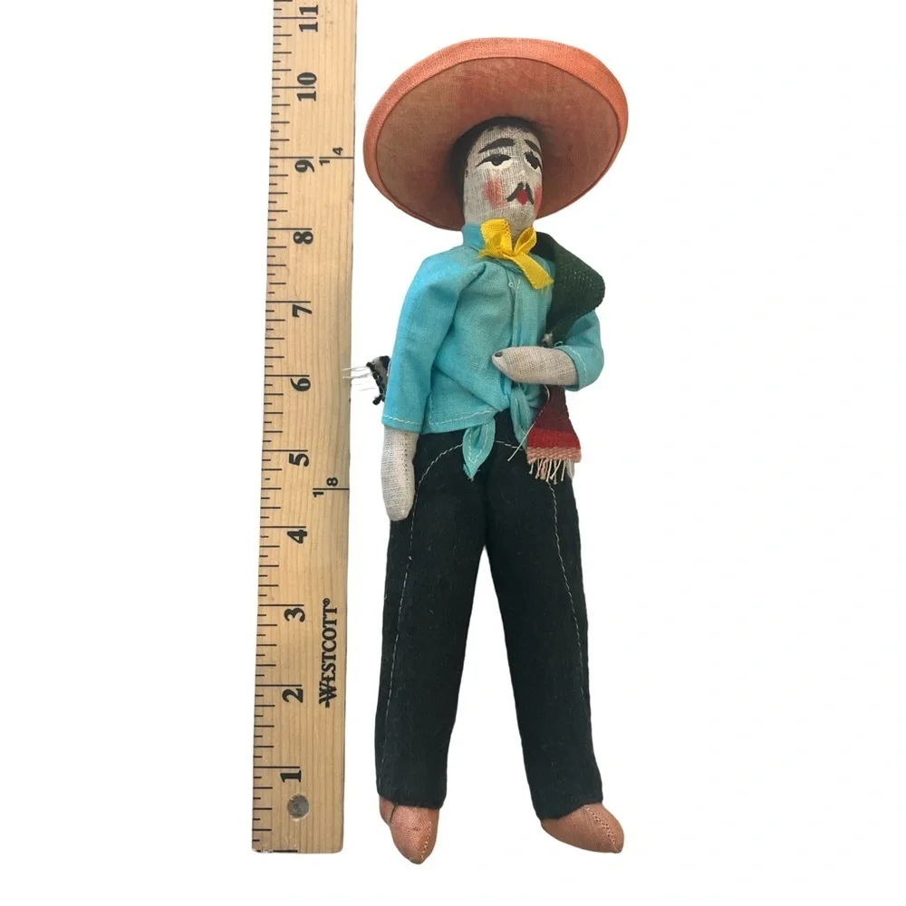 Vintage Handcrafted Mexican Fabric Doll with Sombrero